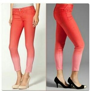 Free People Ombre Dip Dye Ankle Crop Skinny Jeans Sz 25. Coral and pink